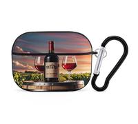 Tonneau de vin en bois sur écouteurs de bouteille de vin organisateur antichoc housse de protection Airpods Pro avec mousqueton anti-chute étui de transport pour Airpods Pro 2ème génération noir