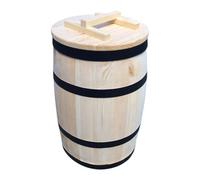 Tonneau en bois avec couvercle en bois naturel, tonneau de rangement rustique sans pneus métalliques, fabriqué à la main et résistant aux intempéries, 60 litres