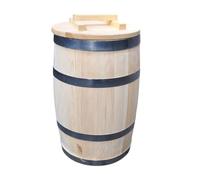Tonneau en bois avec couvercle - Tonneau de pluie rustique ou de rangement en bois naturel - Fabriqué à la main et résistant aux intempéries - Idéal pour le jardin ou la terrasse - 60 litres