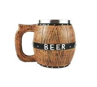 Tonneau en bois, grand pichet rustique - Gobelet à bière en acier inoxydable - Parfait pour les fêtes de la bière, les voyages en camping, les bars de cuisine et les boissons à la maison