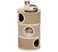 PawHut Tonneau à Gratter pour Chat Peluche 45 x 45 x 79 cm Kaki et Café