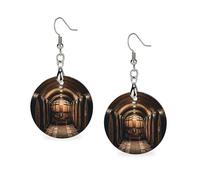 Tonneaux en chêne pour ranger des boucles d'oreilles en bois de vin pour femme, bijoux vintage élégants en bois, boucles d'oreilles légères pour mariage, fête, cadeau de bijoux quotidiens, Circular