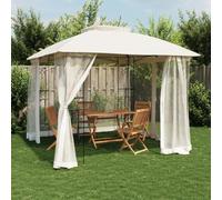Tonnele de Jardin, 2.94x2.94m avec Double Toit et Murs Grillagés, Structure en Acier, Pergola Jardin Exterieur, pour Terrasse, Jardin, Extérieur, Couleur Crème et Anthracite, 294 x 294 x 270 cm