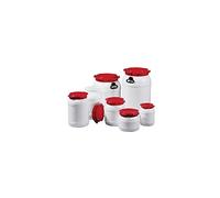 Tonnelet cylindrique 10,0 l PE blanc avec couvercle rouge sans poignées de transport D. d’ouverture de remplissage 203 mm 1,00 PCE