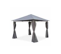 | Tonnelle 3x3 m - Elusa - Toile grise - Pergola avec rideaux tente de jardin barnum chapiteau réception