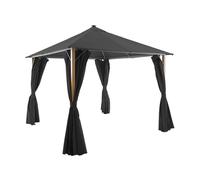 Tonnelle 3x3m aluminium effet bois avec rideaux et led anthracite - Veluna