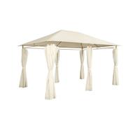 sweeek - Tonnelle 3x4 m - Divio - Imitation Bois. Toile écru - Pergola avec Rideaux. Tente de Jardin. Barnum. chapiteau. réception