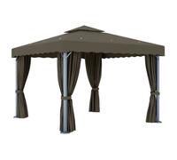 Tonnelle - Aluminium - 3x3 m - Taupe - Protection UV et pluie - Rideaux inclus