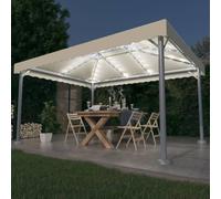 Tonnelle Aluminium 4x3 m crème avec Guirlande LED Solaire 43 Lampes, abri Jardin pergola Toile Polyester Double Toit, Protection UV Pluie terrasse extérieur Patio
