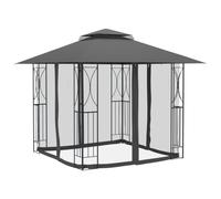 Tonnelle anthracite 300 x 300 x 270 cm acier | Parois latérales en maille avec fermeture éclair - Toit à double volet - Résistant à l'eau - Pour jardin