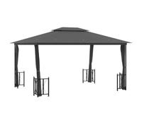 Tonnelle avec double toit - 3 x 4 m - Anthracite | Cadre en acier revêtu par pulvérisation, toit 100 % polyester, paroi latérale amovible, moustiquaire