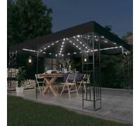 Tonnelle avec double toit et guirlande lumineuse LED, 3 x 4 m, anthracite, structure robuste en acier revêtu par pulvérisation, tissu polyester imperméable, guirlande lumineuse solaire pour jardin