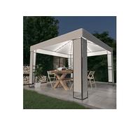 Tonnelle avec Double Toit et Lumières LED Belvédère de Jardin Pavillon d'Extérieur Tente de Réception Chapiteau Barbecue 3x3 m Blanc