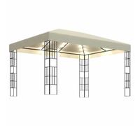 Tonnelle avec guirlande lumineuse LED 3 x 4 m Blanc crème | Structure en acier, toit en polyester, toit ventilé, fermetures , coins renforcés, LED solaire, barbecues, pique-niques