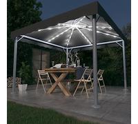 Tonnelle avec guirlande lumineuse LED, 300 x 300 cm, en aluminium anthracite, tissu Oxford imperméable, énergie solaire, pour jardin, terrasse, événements d'extérieur