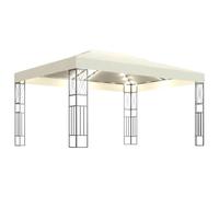 Tonnelle avec Guirlande Lumineuse LED 3x4 m crème, Tissu Polyester, Cadre Acier Robuste, auvent ventilé pour Jardin terrasse, Protection Soleil Pluie, Ambiance extérieure chaleureuse