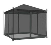 Tonnelle avec parois en Filet Anthracite 2,93x2,93 m Acier | Structure acier revêtu, toiture polyester imperméable, parois maille zippées, fermetures éclair, usage extérieur