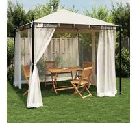 Tonnelle avec parois en filet Crème 2,93 x 2,93 m Acier | Toit en polyester imperméable, paroi latérale respirante, protection contre les insectes, fermeture éclair, cadre stable