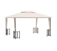 Tonnelle avec Parois et Toit Double 3x4 m Crème | Structure acier thermolaqué, toit polyester PA hydrofuge, parois amovibles, toiture deux niveaux, pieds décoratifs