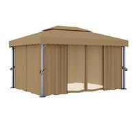 Tonnelle avec rideau - 4 x 3 m - Taupe - En aluminium - Avec toit résistant aux UV et protection contre la pluie - Tonnelle de jardin avec moustiquaire - Pliable comme distributeur d'ombre pour les