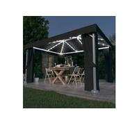 Tonnelle avec rideau et guirlande lumineuse LED 4x3m Anthracite