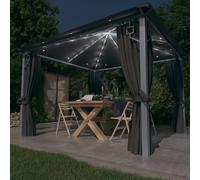 Tonnelle avec Rideau et Lumières LED 3x3 m Anthracite Aluminium Jardin vidaXL
