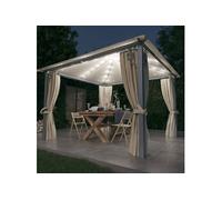 Tonnelle avec rideau et lumières LED 3x3 m Crème Aluminium