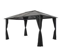 Tonnelle avec rideau - vidaXL - Aluminium - 4x3x2,6 m - Noir - Panneaux PC 6 mm - Résistant aux UV - 4 rideaux latéraux