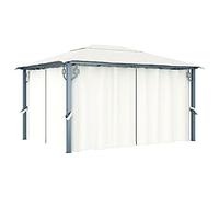 Tonnelle avec rideaux, 400 x 300 cm, crème, cadre en aluminium et acier, protection UV, toit Oxford, pergola de jardin pour terrasse, gazebo d'extérieur pour fêtes