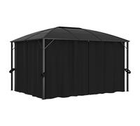 Tonnelle avec rideaux, 400 x 300 x 265 cm, anthracite, 4 rideaux en polyester faciles d'entretien, structure en acier robuste en aluminium avec toit en panneaux de polycarbonate de 6 mm résistant aux