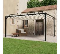 Prieel met lamellendak 3x3 m stof en aluminium crÃmekleurig313924