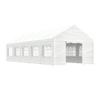 Tonnelle avec toit, blanche, 11,15 x 4,08 x 3,22 m, cadre en acier galvanisé et polyéthylène, idéale pour le jardin, la terrasse et l'extérieur, durable et résistante aux intempéries