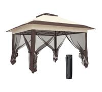 Tonnelle Barnum De Jardin Pop-Up Pliant 3,64l X 3,64l X 2,98h M Acier Polyester Moustiquaires + Sac De Transport À Roulettes Beige Marron