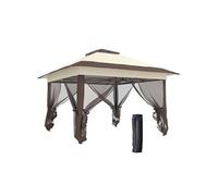 Tonnelle barnum de jardin pop-up pliant 3,64L x 3,64l x 2,98H m acier polyester moustiquaires + sac de transport à roulettes beige marron