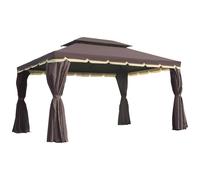 Tonnelle barnum pavillon de jardin style colonial double toit toile moustiquaires et toiles amovibles 3,9L x 2,9l x 2,8H m chocolat