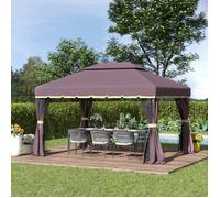 Tonnelle Barnum pavillon de Jardin Style Colonial Double Toit Toile moustiquaires et Toiles Amovibles 3,9L x 2,9l x 2,8H m Chocolat