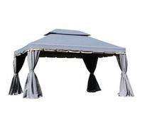 Tonnelle barnum pavillon de jardin style colonial double toit toile moustiquaires et toiles amovibles 3,9L x 2,9l x 2,8H m gris
