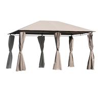 Tonnelle Barnum Pavillon De Jardin Style Colonial Double Toit Toiles Lat?Rales Amovibles 4l X 3l X 2,64h M Taupe