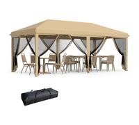 Tonnelle barnum pliant style colonial dim. 5,85L x 2,95l x 2,7H m 6 moustiquaires sac de transport beige noir Beige