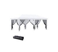 Tonnelle barnum pliant style colonial dim. 5,85L x 2,95l x 2,7H m 6 moustiquaires sac de transport blanc noir Blanc