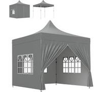 Tonnelle Barnum Pop-Up 3 X 3 M 4 Parois Latérales Amovibles 3 Fenêtres Hauteur Réglable Sac Transport Gris