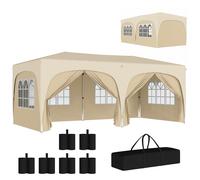 Tonnelle Barnum Pop Up Automatique 3x6 M - Hauteur Réglable - Sac De Transport, 6 Sacs À Lester Inclus - Sable