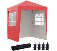 Outsunny Tonnelle de Jardin Pliante Pop-up 2 x 2 m Tente de réception Hauteur réglable 3 Niveaux Anti-UV 30+ 3 parois latérales avec 4 Sacs de Sable et 1 Sac de Transport Tissu Oxford Acier Rouge