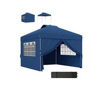 Outsunny Tonnelle de Jardin Pliante Tente de réception Pop-up 3 x 3 Hauteur réglable avec parois latérales, aérations, fenêtres et Sac de Transport à roulettes Tissu Oxford - Bleu foncé