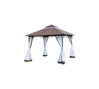 Tonnelle barnum style colonial double toit toile moustiquaires amovibles 3L x 3l x 2,7H m métal époxy polyester chocolat et blanc Marron G