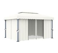 Tonnelle/Chapiteau de jardin UU - avec rideau 4x3 m Blanc - Crème Aluminium SMGCC911714