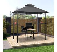 Tonnelle de barbecue, 240 x 150 x 255 cm, en acier anthracite, double toit, ignifuge, résistante aux intempéries, avec 2 comptoirs de bar, pour jardin et terrasse, idéale comme station de cuisson