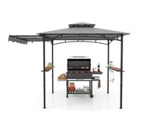 Tonnelle de Barbecue 318 x 153 cm COSTWAY-Auvent Latéral-Toit à 2 Niveaux-2 Etagères Latérales-Crochets de Suspension-Décapsuleur