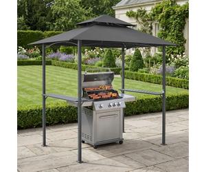Tonnelle de Barbecue Auvent de Réception pour Jardin Tente avec Comptoir Belvédère Robuste Extérieur Acier Laqué Polyester 250 x 241 x 151 cm Anthracite Gris Foncé