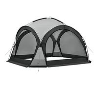 Tonnelle de Camping à Éclairage Guirlande Lumineuse 96 LED Tente Imperméable Moustiquaires Pavillon Jardin Panneaux Latéraux Amovibles Polyester 345 x 345 x 247 cm Gris Foncé Gris Clair